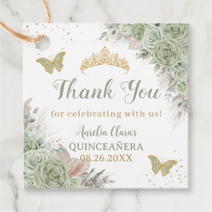 Quinceañera Boho Sage Grönt Blommigt Pampas Grass Gåvor Etiketter