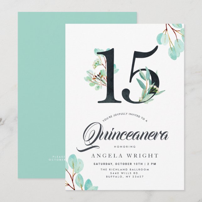 Quinceanera Botanical Birthday Inbjudningar (Fram/baksida)