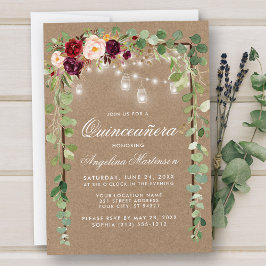 Quinceanera Botanical Grönt Wood Blommigt Kraft Inbjudningar