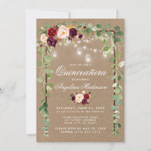 Quinceanera Botaniska Blommigten Wood Ram Kraft Inbjudningar