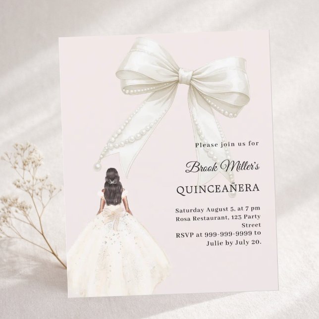 Quinceanera bow ivory dress blush pink invitation (Skapare uppladdad)