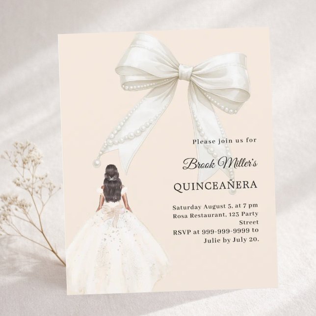 Quinceanera bow ivory dress gold invitation (Skapare uppladdad)