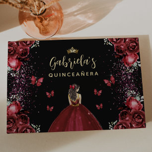 Quinceañera Burgunder Guld Svart Blommig Gästböcker