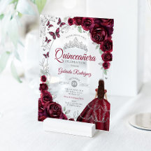 Quinceanera Burgunder Silver Blommig