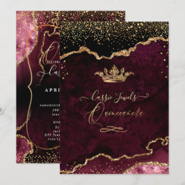 Quinceanera, Burgundy Agate Faux Guld confetti Inbjudningar