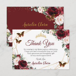 Quinceañera Burgundy Blommigt Butterflies Tack Kort