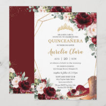 Quinceañera Burgundy  Blommigt Charro Hat Boot
