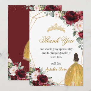 Quinceañera Burgundy Blommigt Gult Princess Tack Kort