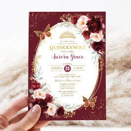 Quinceañera Burgundy  blommor Inbjudningar