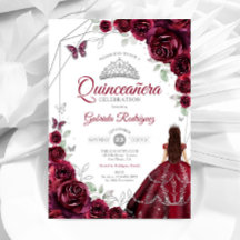 Quinceanera Burgundy Dress Blommigt