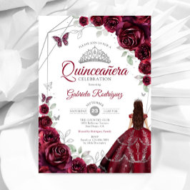 Quinceanera Burgundy Dress Blommigt Inbjudningar