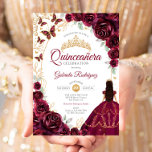 Quinceanera Burgundy Gold Floral Inbjudningar<br><div class="desc">Burgundy,  gold and white Quinceanera celebration invitation. Features brunette girl in ball gown dress,  script font,  gold butterflies,  watercolor roses and tiara. Perfect for an elegant princess style glam celebration. Personalize with your own details. Printed Zazzle invitations or instant download digital printable template.</div>