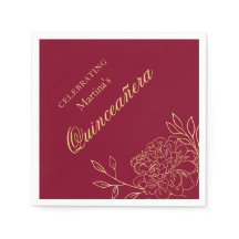 Quinceanera Burgundy Guld Flowers 15:e födelsedage