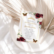 Quinceañera Burgundy Ivory White Blommigt Butterfl