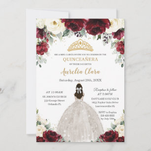 Quinceañera Burgundy Ivory White Blommigt Princess Inbjudningar