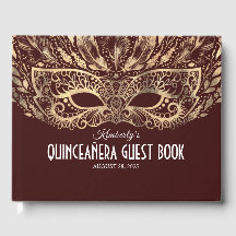 Quinceanera Burgundy och Guld Guest Bok