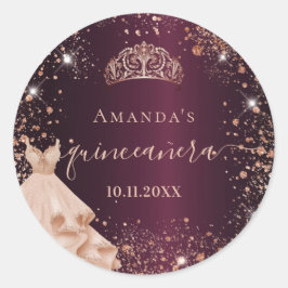 Quinceanera burgundy ro guld dress namn runt klistermärke