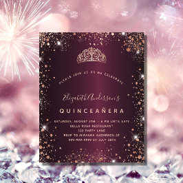 Quinceanera burgundy ro guld tiara-inbjudan flygblad