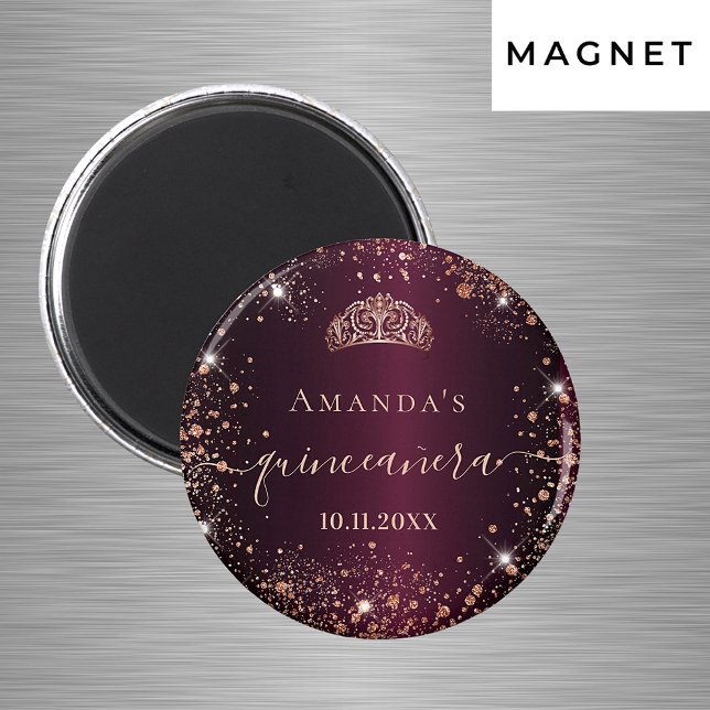 Quinceanera burgundy ro guld tiara namn magnet (Skapare uppladdad)