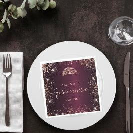Quinceanera burgundy ro guld tiara namn pappersservett