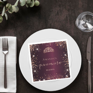 Quinceanera burgundy ro guld tiara namn pappersservett