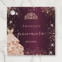 Quinceanera burgundy ro guld tiara tack gåvor etiketter