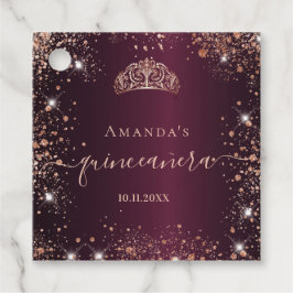 Quinceanera burgundy ro guld tiara tack gåvor etiketter