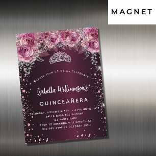 Quinceanera burgundy rosa blommigt tiara lyxury