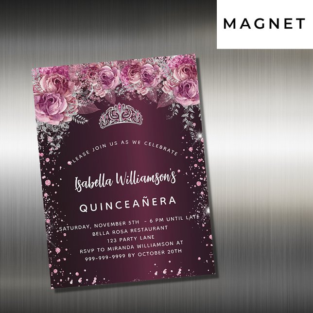 Quinceanera burgundy rosa blommigt tiara lyxury (Skapare uppladdad)