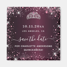 Quinceanera burgundy rosa tiara - spara datumet magnet