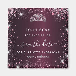 Quinceanera burgundy rosa tiara - spara datumet magnet