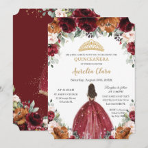 Quinceañera Burgundy  Rust-Blommigt Princess in