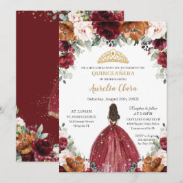 Quinceañera Burgundy  Rust Blommigt Princess Inbjudningar