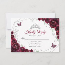 Quinceanera Burgundy Silver Floral Reply OSA Kort