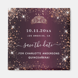 Quinceanera burgundy tiara ro guld spara datumet magnet