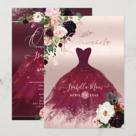 Quinceanera  Burgundy Watercolor Flowers Inbjudningar