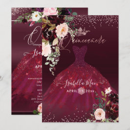 Quinceanera  Burgundy Watercolor Flowers Inbjudningar