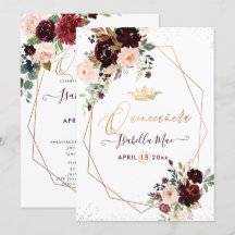 Quinceanera  Burgundy Watercolor Flowers
