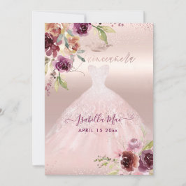 Quinceanera  Burgundy Watercolor Flowers Inbjudningar