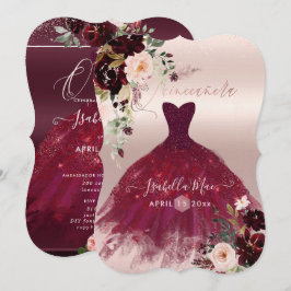 Quinceanera  Burgundy Watercolor Flowers Inbjudningar