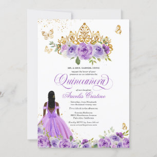 Quinceañera Butterfly & Lila Watercolor Flowers Inbjudningar
