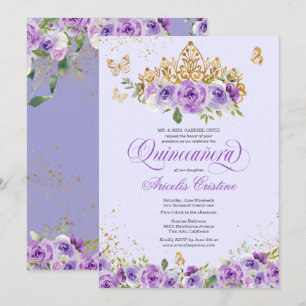 Quinceañera Butterfly & Lila Watercolor Flowers Inbjudningar