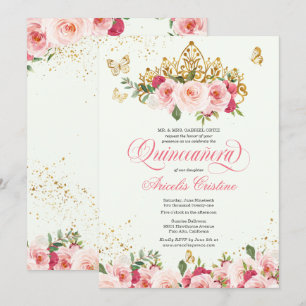 Quinceañera Butterfly Mint & Rosa Watercolor Ro Inbjudningar
