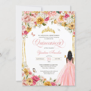 Quinceanera Butterfly Rosa & Gult Blommigt Inbjudningar