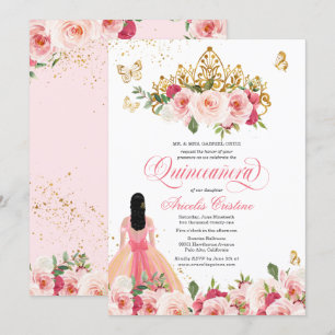 Quinceañera Butterfly Rosa Vattenfärgsfärgad Blom Inbjudningar