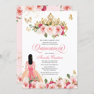 Quinceañera Butterfly Rosa Vattenfärgsfärgad Blom Inbjudningar