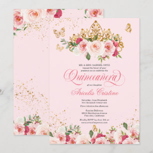 Quinceañera Butterfly & Rosa Watercolor Ro Inbjudningar