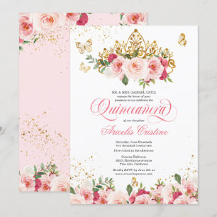 Quinceañera Butterfly &  Rosa Watercolor Ro Inbjudningar