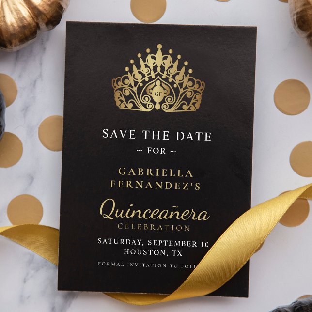 Quinceañera Calligraphy Guld Princess Tiara Krona Spara Datumet (Skapare uppladdad)