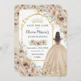 Quinceañera Champagne Beige Cream Blommigt Princes Spara Datumet